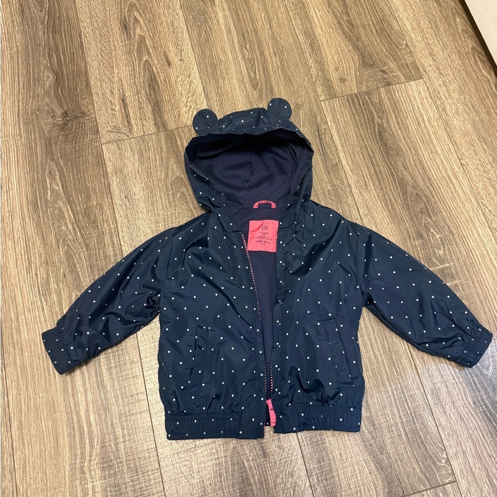 Baby Gap Girls Navy Blue Polka Dot Rain Coat Size 12-18 Months